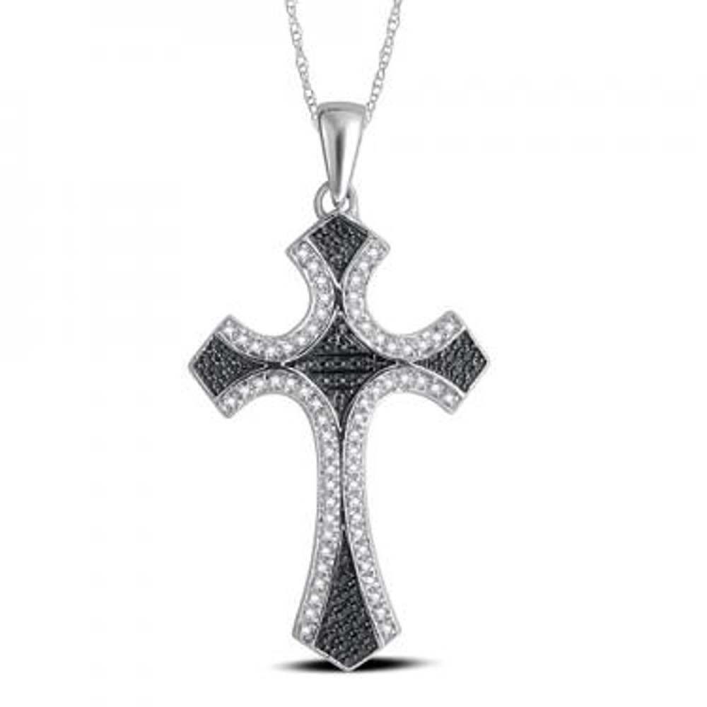 14K White Gold Over Sterling Silver 0.13 CTW Diamonds 18 Inch Cross Necklace